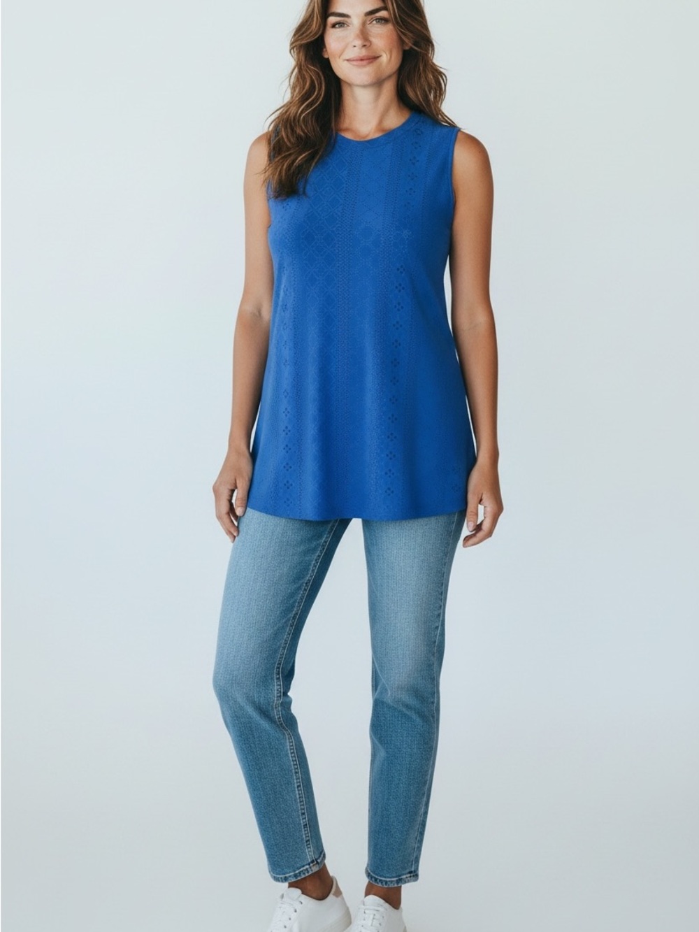 Sleeveless Eyelet Knit Tank Top - Royal Blue Sz L